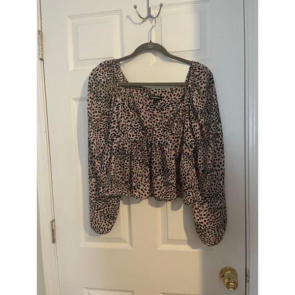 Express Pink Leopard Print Tie Front Peplum Top | Size Medium - Picture 5 of 7